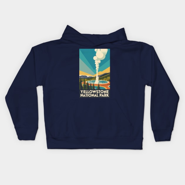 A Vintage Travel Art of the Yellowstone National Park - US Kids Hoodie by goodoldvintage